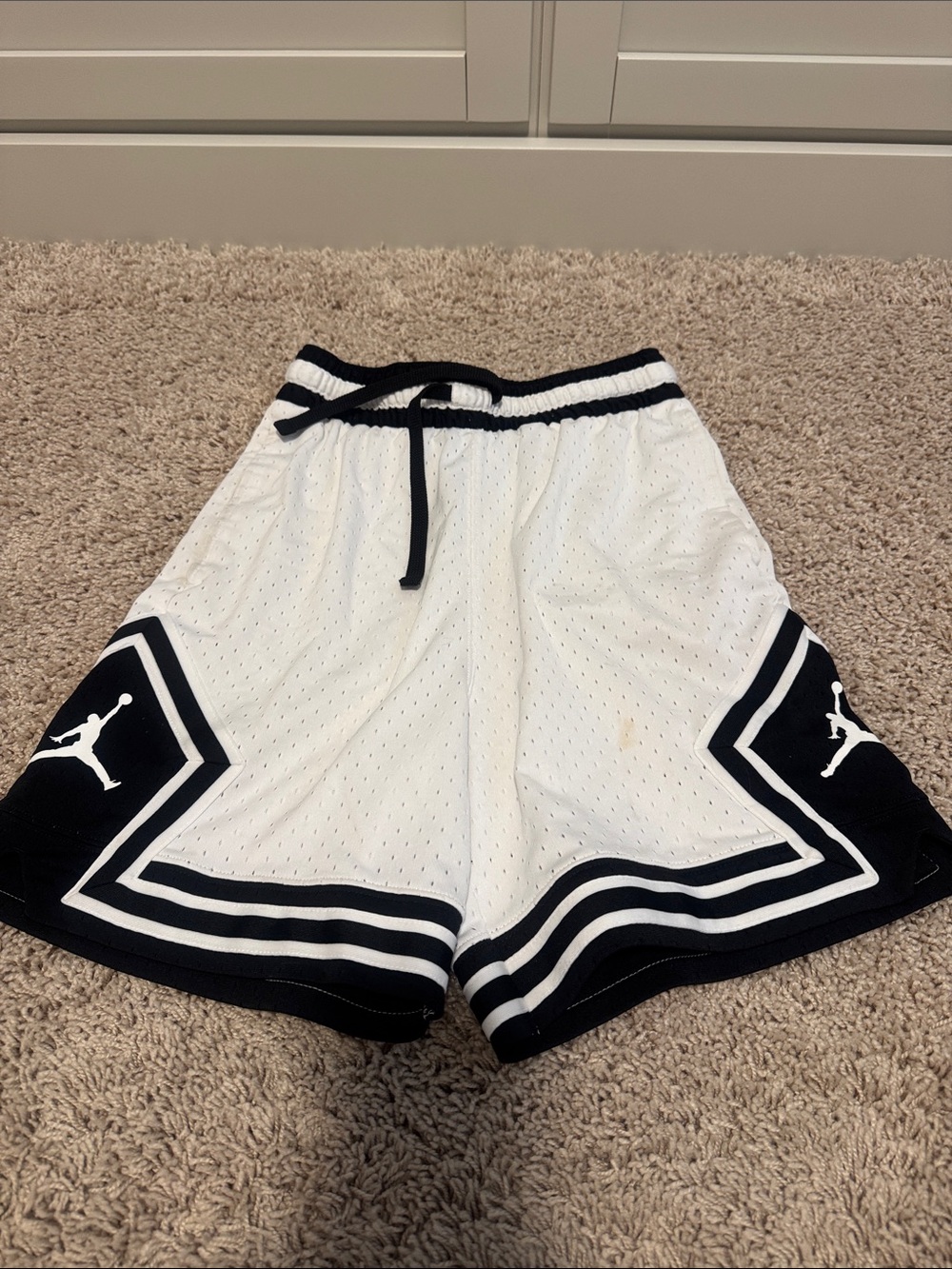 White & Black Athletic Basketball Shorts with Drawstring Boys